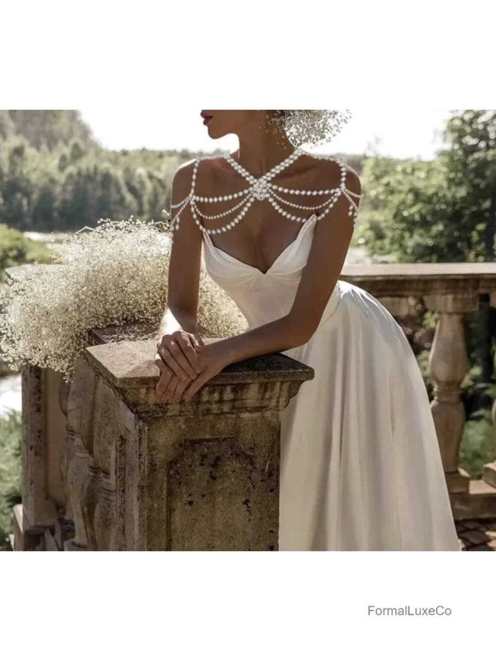 Pearl Shoulder Chain Body Jewelry Bridal Wedding Party Statement Necklace